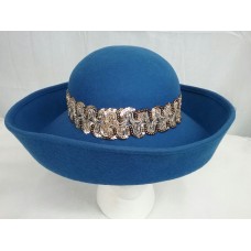Ladies 100% Wool Fashion Vintage Style Bowler Derby Hat W/ Gold Braid Mujers  eb-20817739